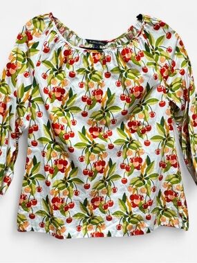 Brooks Brothers Cherry Pattern Cotton Scoop Neck Cotton Top